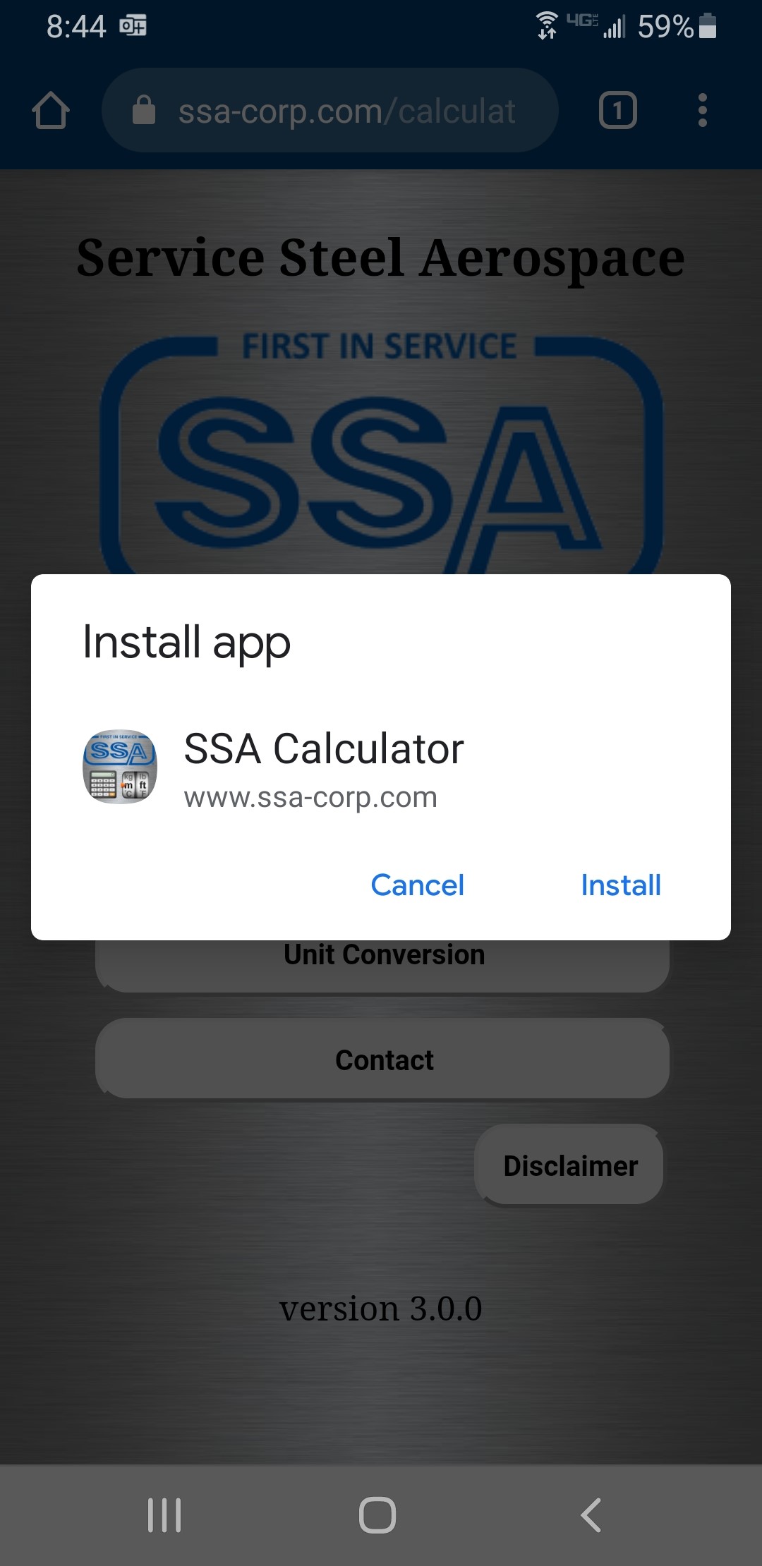 Android Install dialog